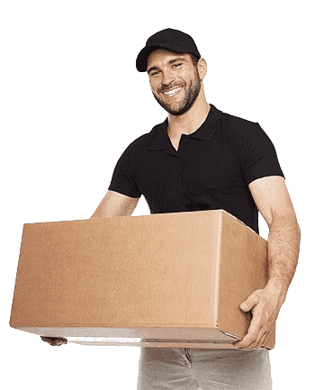 Delivery person holding a box ready for transportation